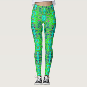 Lime Green und Blue Groovy Abstrakt Retro Art Leggings