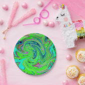 Lime Green und Blue Groovy Abstrakt Retro Art Pappteller (Party)