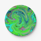 Lime Green und Blue Groovy Abstrakt Retro Art Pappteller (Vorderseite)