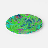 Lime Green und Blue Groovy Abstrakt Retro Art Pappteller (Schrägansicht)