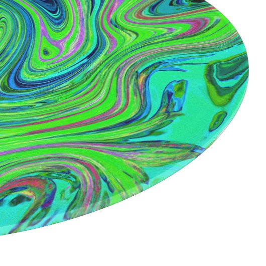 Lime Green und Blue Groovy Abstrakt Retro Art Schneidebrett (Ecke)