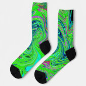 Lime Green und Blue Groovy Abstrakt Retro Art Socken (Linkes Detail)