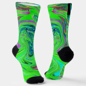 Lime Green und Blue Groovy Abstrakt Retro Art Socken (Gewinkelt)