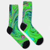 Lime Green und Blue Groovy Abstrakt Retro Art Socken (Rechts)