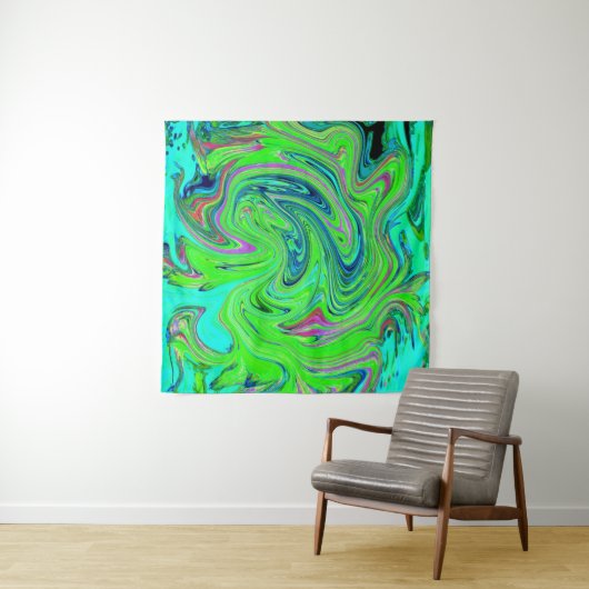 Lime Green und Blue Groovy Abstrakt Retro Art Wandteppich (Beispiel)