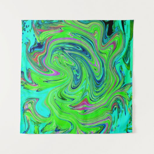 Lime Green und Blue Groovy Abstrakt Retro Art Wandteppich (Vorderseite)