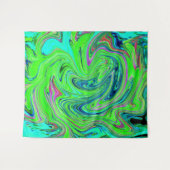 Lime Green und Blue Groovy Abstrakt Retro Art Wandteppich (Vorderseite (Horizontal))