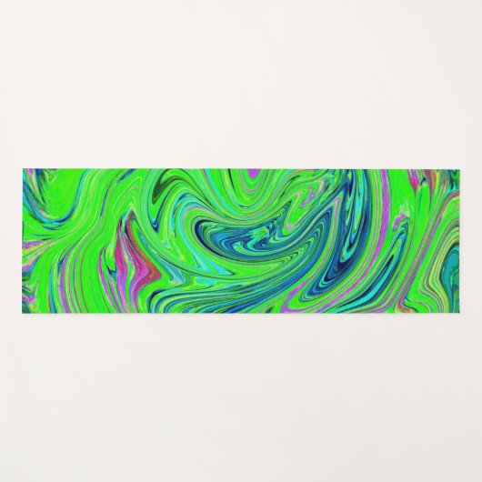 Lime Green und Blue Groovy Abstrakt Retro Art Yogamatte (Vorderseite (Horizontal))
