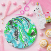 Lime Green und Blue Marmor wie Wirbel Blasen Pappteller (Party)