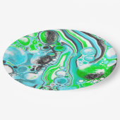 Lime Green und Blue Marmor wie Wirbel Blasen Pappteller (Schrägansicht)