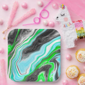 Lime Green und Blue Marmor wie Wirbel Pappteller (Party)