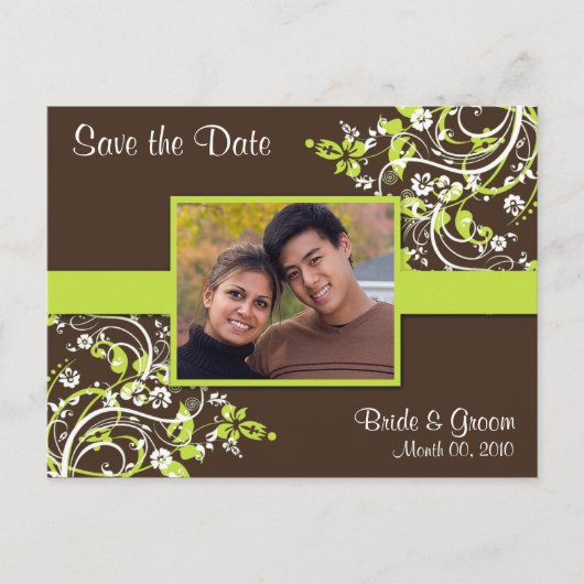 Lime Green und Brown Save the Date Foto Postkarten (Vorderseite)