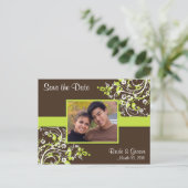 Lime Green und Brown Save the Date Foto Postkarten (Stehend Vorderseite)