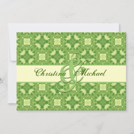 Lime Green und Cream Crosses and Squares Wedding Einladung (Vorderseite)