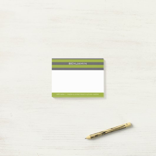 Lime Green und Grau Rugby Streifen mit Individuell Post-it Klebezettel (Auf Schreibtisch)