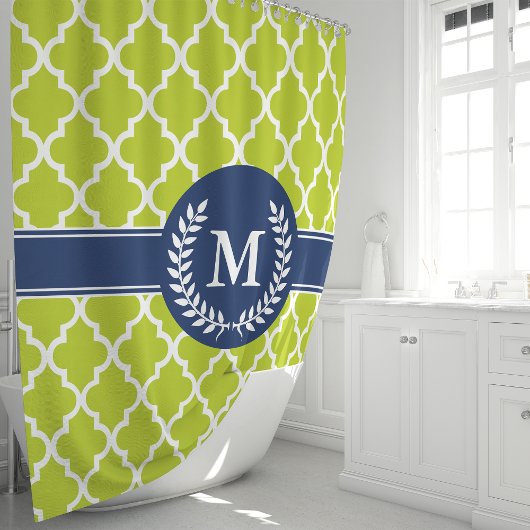 Lime Green und marokkanische Marine Monogram Duschvorhang
