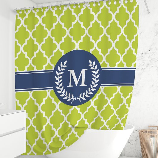 Lime Green und marokkanische Marine Monogram Duschvorhang