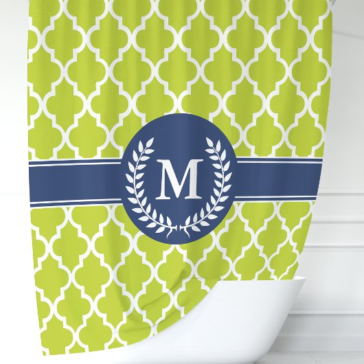 Lime Green und marokkanische Marine Monogram Duschvorhang