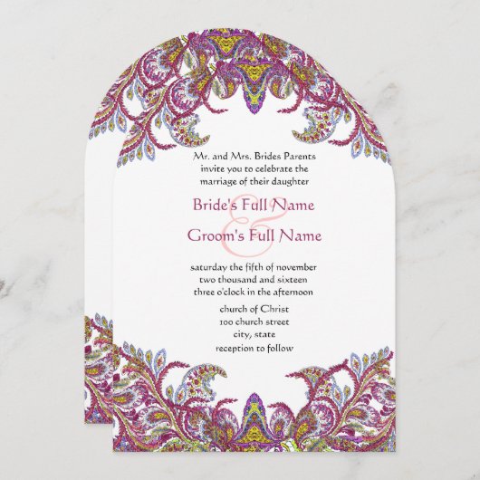 Lime Green und Raspberry Damask Einladung (Vorne/Hinten)