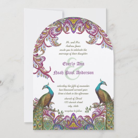 Lime Green und Raspberry Damask Einladung (Vorderseite)