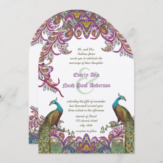 Lime Green und Raspberry Damask Einladung (Vorne/Hinten)