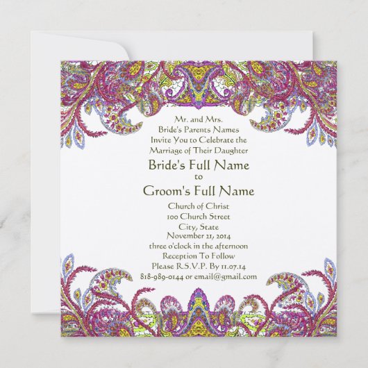 Lime Green und Raspberry Damask Einladung (Vorderseite)