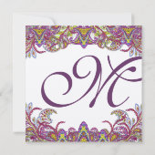 Lime Green und Raspberry Damask Einladung (Rückseite)