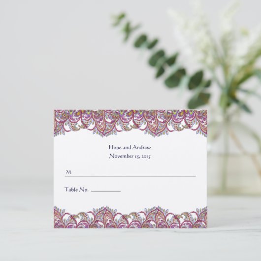Lime Green und Raspberry Damask Wedding Platzkarte (Stehend Vorderseite)