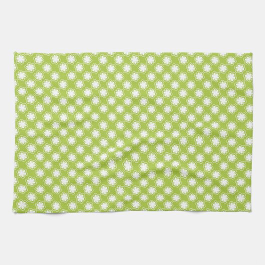 Lime Green und White Blume Muster Geschirrtuch (Horizontal)