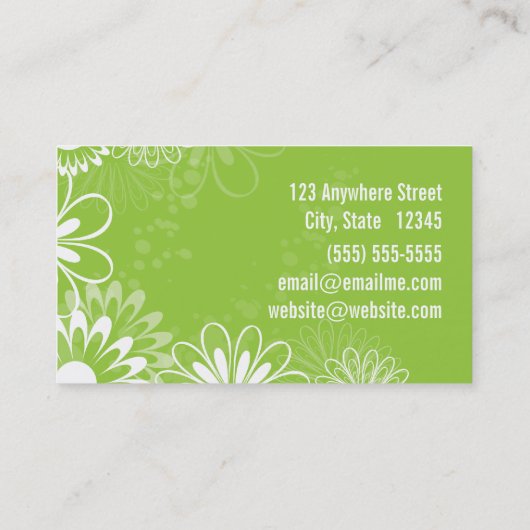 Lime Green und White Floral Daycare Business Card Visitenkarte (Rückseite)