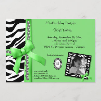 Lime Green und Zebra Striping Geburtstagsparty ein Einladung