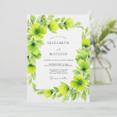 Lime Green Verdant Flourish Wedding Einladung (Stehend Vorderseite)