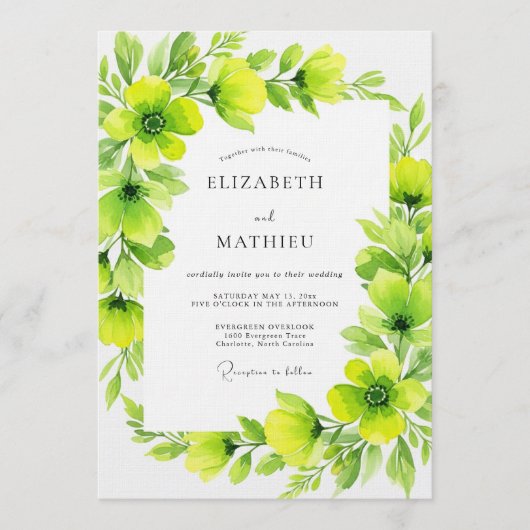 Lime Green Verdant Flourish Wedding Einladung (Vorderseite)