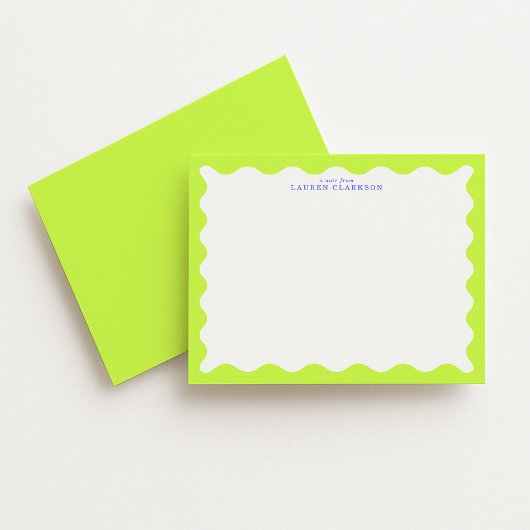 Lime Green Wavy Frame Note Card with Cobalt Text Einladung