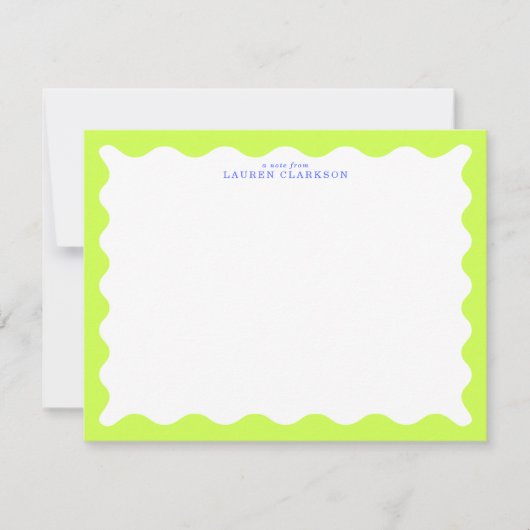Lime Green Wavy Frame Note Card with Cobalt Text Einladung (Vorderseite)