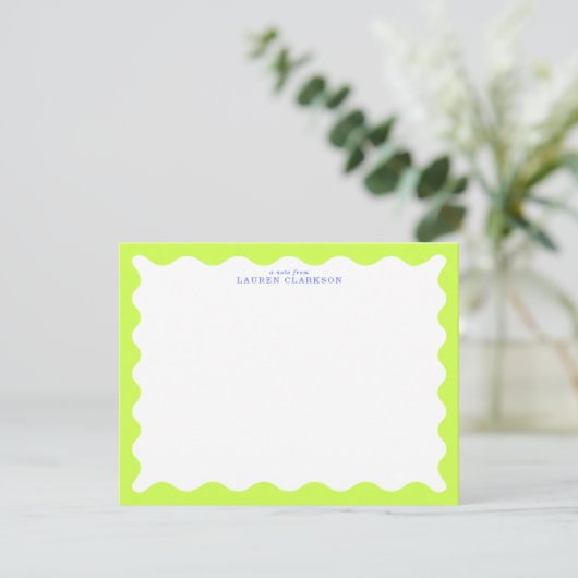 Lime Green Wavy Frame Note Card with Cobalt Text Einladung (Stehend Vorderseite)