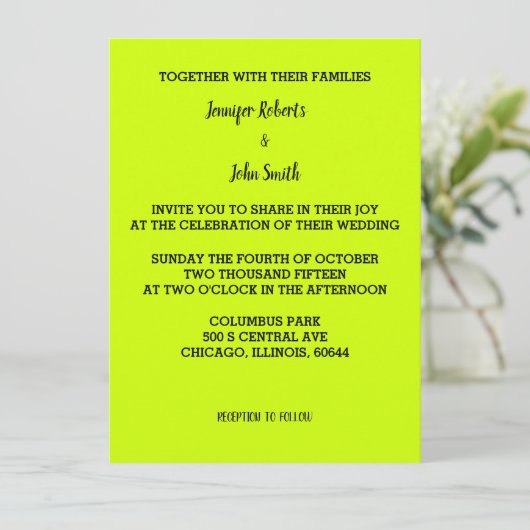 Lime Green Wedding Bright farbenfrohe Custom Simpl Einladung (Stehend Vorderseite)