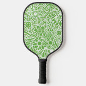 Lime Green & White Abstrakt Floral Hawaiian Pickleball Schläger (Rückseite)