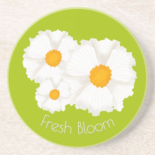 Lime Green White Blume Sandstone Untersetzer (Vorne)