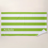 Lime Green White Cabana Streifen Personalisiert Strandtuch (Vorderseite)