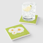 Lime Green White Floral Marmor Stone Untersetzer (Seitenansicht)