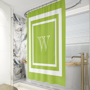 Lime Green White Gerahmt Monogram Duschvorhang