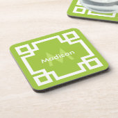 Lime Green White Greece Key Monogram Getränkeuntersetzer (Linke Seite)