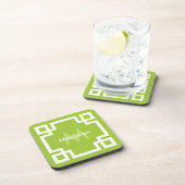 Lime Green White Greece Key Monogram Getränkeuntersetzer (Rechte Seite)