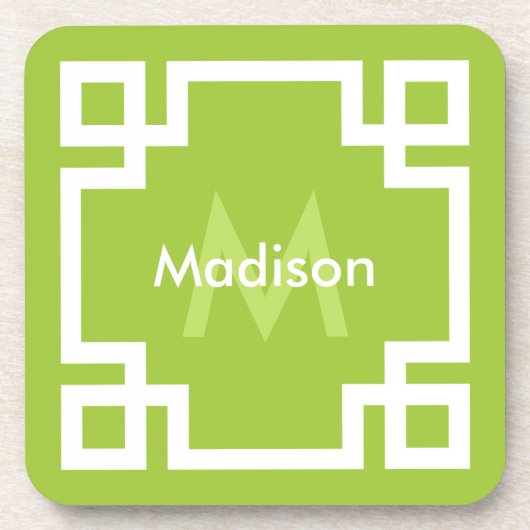 Lime Green White Greece Key Monogram Getränkeuntersetzer (Vorderseite)