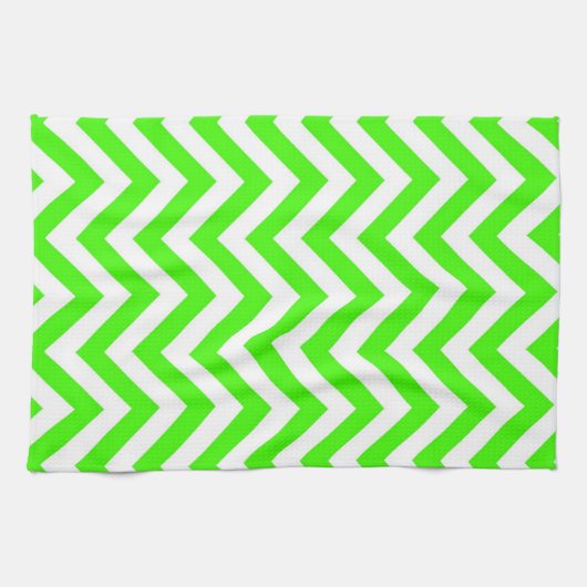 Lime Green White Large Zickzack ZigZag Muster Geschirrtuch (Horizontal)