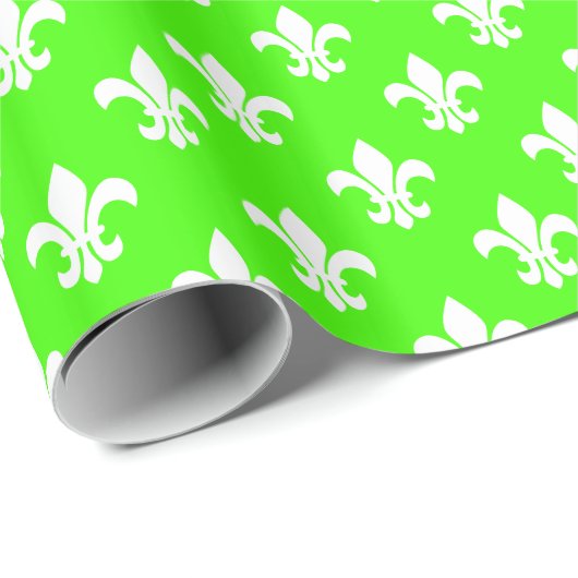 Lime Green White Lilie Pattern Geschenkpapier (Rolleneckpunkt)