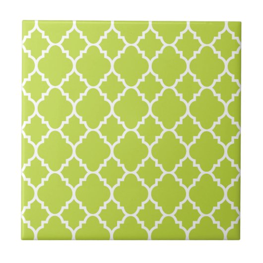 Lime Green White Quatrefoil marokkanisches Muster Fliese (Vorderseite)