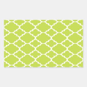 Lime Green White Quatrefoil marokkanisches Muster Rechteckiger Aufkleber