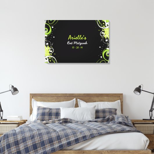LIME GREEN WIRBEL Bat Mitzvah Memory Sign-In-Board Leinwanddruck (Insitu (Schlafzimmer))